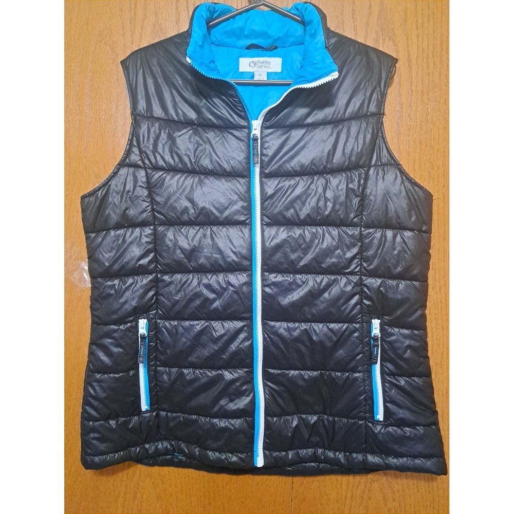 Guide Series Womens XL Puffer Vest Black Blue Insulated Full Zip Pockets Outwear